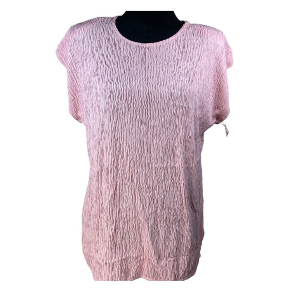 Vintage‎ Rave Pink Crinkle Pleated Top USA Size L coquette cottagecore